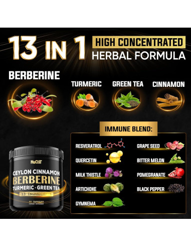 Suplemento de Berberina NUQIIT con Cúrcuma y Té Verde - 90 Cápsulas