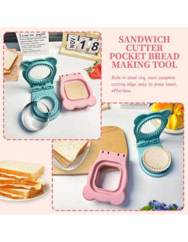 Juego de cortador y sellador de sándwiches cuadrados y redondos