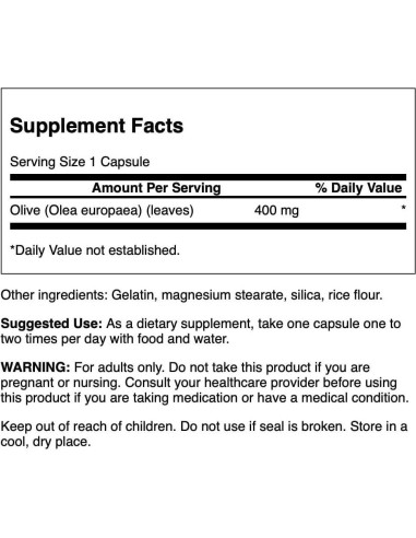 Hoja de Olivo Swanson 400 mg 60 Cápsulas Antioxidantes