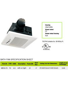 Ventilador Extractor de Baño meite MB16-70 70 CFM Silencioso 2