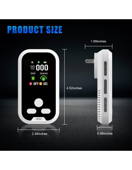 Detector de Monóxido de Carbono 5-en-1 IQYEF HD, Gas Natural y Humo