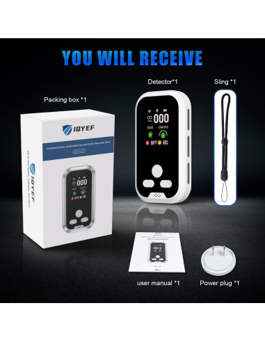 Detector de Monóxido de Carbono 5-en-1 IQYEF HD, Gas Natural y Humo