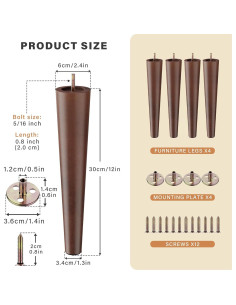 Patas de Muebles GOSCHE 30.48 cm Madera Nogal Juego de 4 2