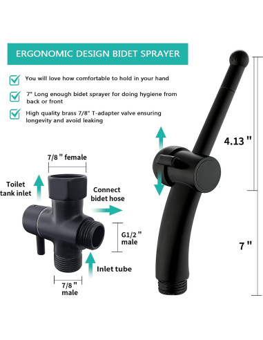 Pulverizador de Bidet BARROCK Ergonómico Negro Mate 119.38 cm