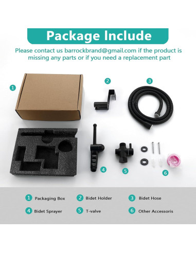 Pulverizador de Bidet BARROCK Ergonómico Negro Mate 119.38 cm