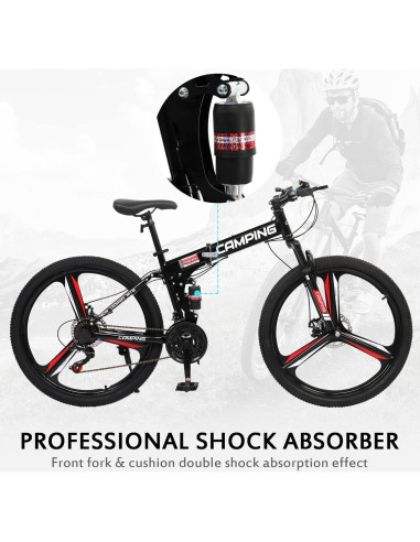 Bicicleta de Montaña Plegable Ktaxon 26" 21 Velocidades Doble Amortiguación