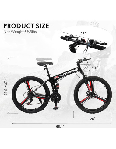 Bicicleta de Montaña Plegable Ktaxon 26" 21 Velocidades Doble Amortiguación