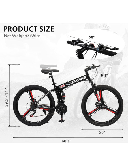 Bicicleta de Montaña Plegable Ktaxon 26" 21 Velocidades Doble Amortiguación
