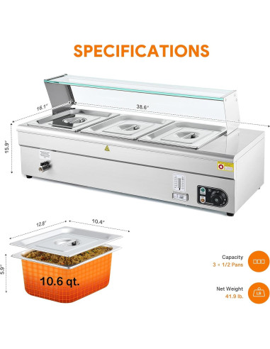 Calentador de Comida Eléctrico WILPREP 3 Bandejas 32.5x26.4cm