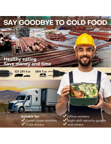 Caja de Almuerzo Calentada Eléctrica Sitlais 3L Verde Doble Capa