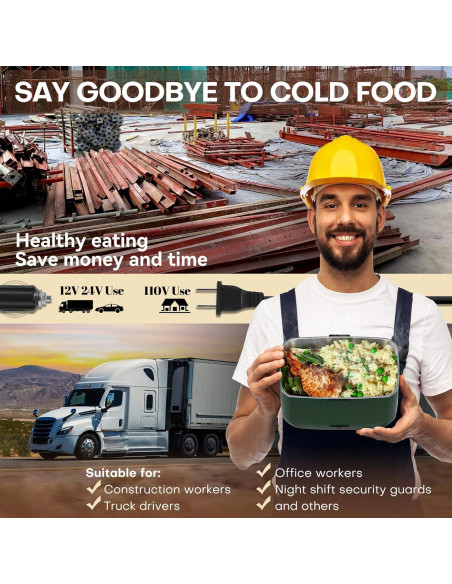Caja de Almuerzo Calentada Eléctrica Sitlais 3L Verde Doble Capa
