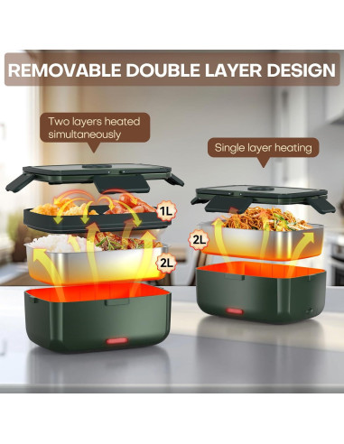 Caja de Almuerzo Calentada Eléctrica Sitlais 3L Verde Doble Capa