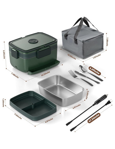 Caja de Almuerzo Calentada Eléctrica Sitlais 3L Verde Doble Capa