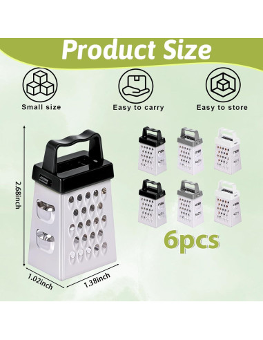 6 Mini Ralladores de Queso Ptwola Acero Inoxidable 6.7x3.7 cm