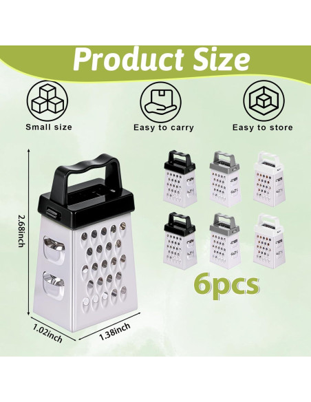 6 Mini Ralladores de Queso Ptwola Acero Inoxidable 6.7x3.7 cm