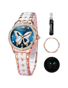 Reloj OLEVS para Mujeres Cerámica Rosa/Blanca Acero Inoxidable