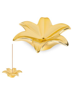 Soporte de Incienso Eunoir en Cerámica Floral Oro 13.5cm