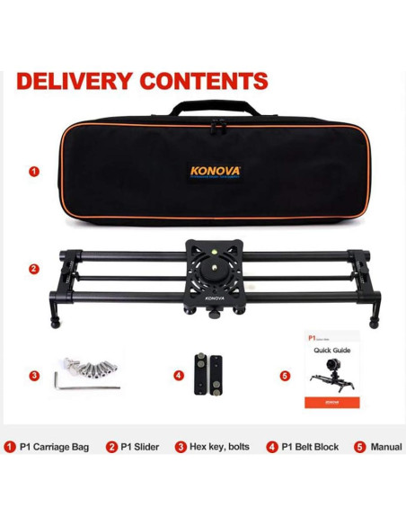Deslizador de Cámara KONOVA P1 de Carbono 60cm para DSLR y Móvil
