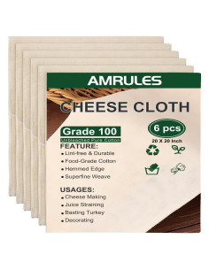 Paños de Queso Reutilizables Amrules 50x50 cm 6PCS Algodón
