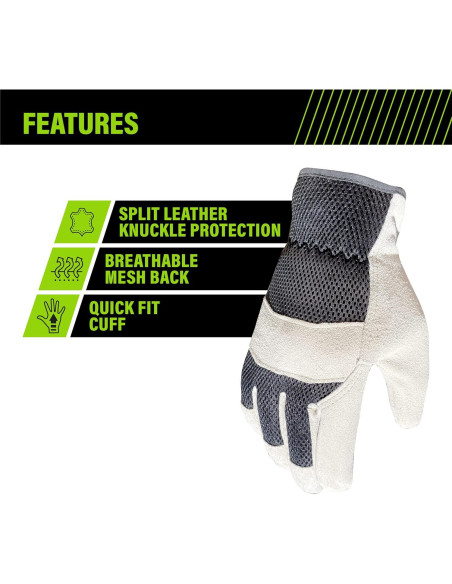 Guantes de Trabajo AWP de Cuero de Vaca Genuino, Grande