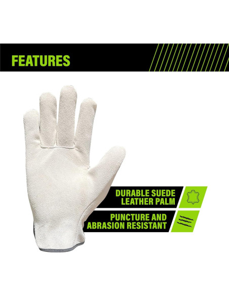 Guantes de Trabajo AWP de Cuero de Vaca Genuino, Grande