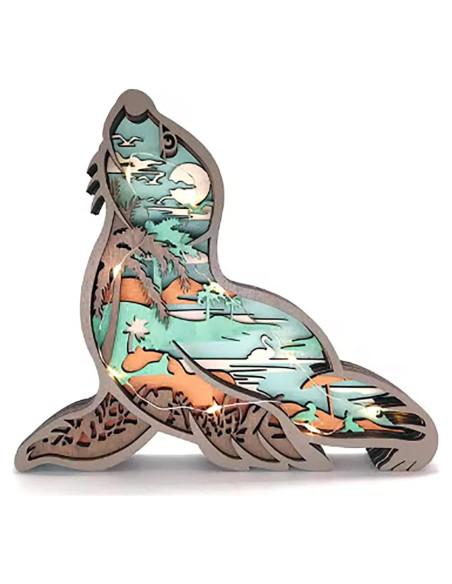 Luz Nocturna LED 3D Animal de Madera Genérica - Decoración