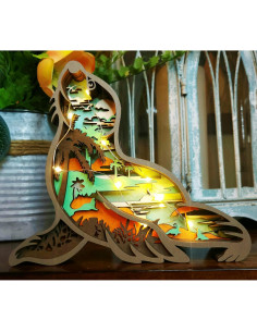 Luz Nocturna LED 3D Animal de Madera Genérica - Decoración 2