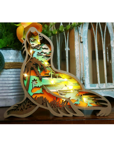 Luz Nocturna LED 3D Animal de Madera Genérica - Decoración