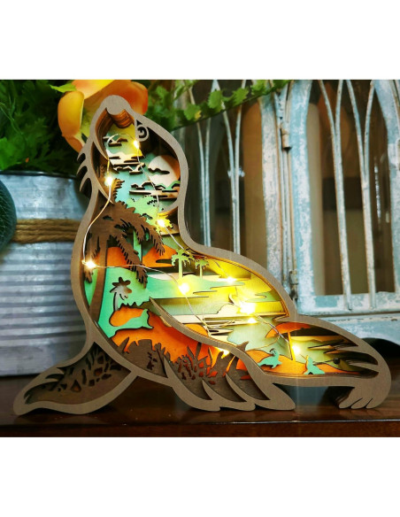 Luz Nocturna LED 3D Animal de Madera Genérica - Decoración