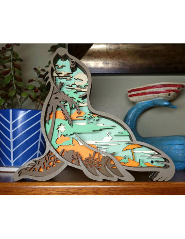 Luz Nocturna LED 3D Animal de Madera Genérica - Decoración