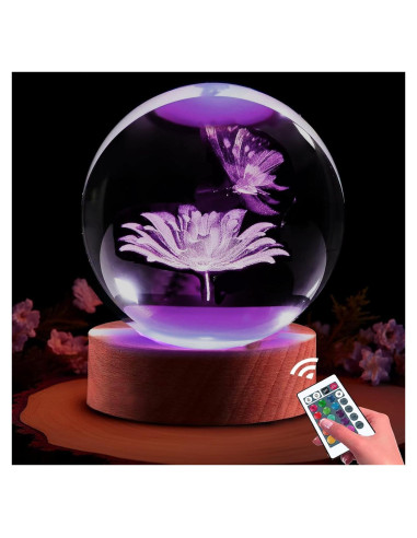 Luz Nocturna 3D de Cristal Mariposa Shellvcase 8 cm con Control Remoto