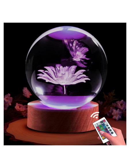 Luz Nocturna 3D de Cristal Mariposa Shellvcase 8 cm con Control Remoto