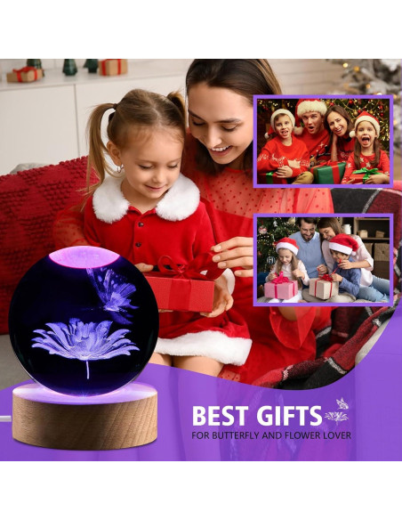 Luz Nocturna 3D de Cristal Mariposa Shellvcase 8 cm con Control Remoto