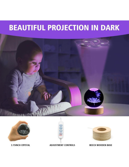 Luz Nocturna 3D de Cristal Mariposa Shellvcase 8 cm con Control Remoto