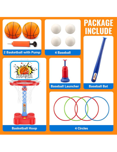 Canasta de Baloncesto Ajustable Flyart 4 en 1 para Niños