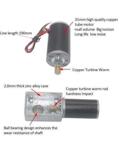 Motor de Engranaje DC 24V FTVOGUE 100-500RPM Eje 8mm