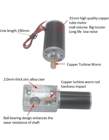 Motor de Engranaje DC 24V FTVOGUE 100-500RPM Eje 8mm Motor de Engranaje DC 24V FTVOGUE 100-500RPM Eje 8mm