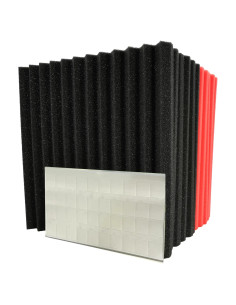 Paquete de 12 paneles de espuma acústica negra y roja 30x30 cm
