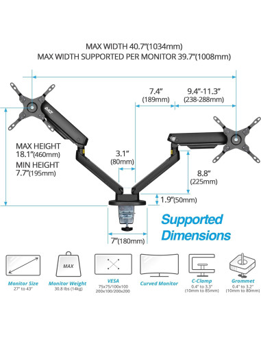Soporte de Escritorio para Monitor Gaming AVLT Doble 27-43" RGB