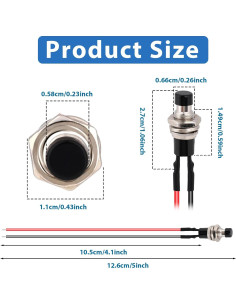 12 Interruptores Pulsadores Momentáneos 7mm Salbsever 12V 2