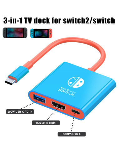 Adaptador USB C a HDMI DUEQID para Switch 2 4K 100W