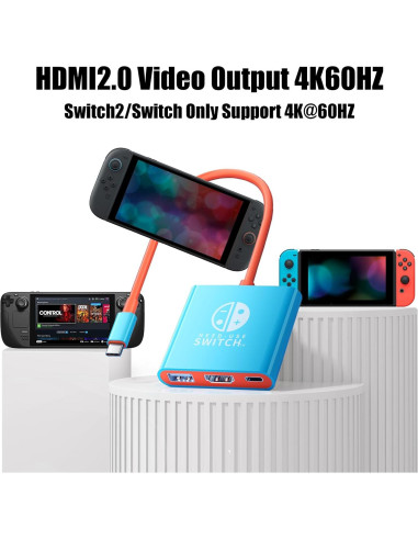 Adaptador USB C a HDMI DUEQID para Switch 2 4K 100W