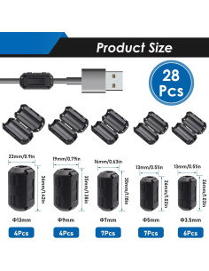 Clip de Núcleo de Ferrita Eoppen 28 Piezas 3.5-13mm RFI EMI 2