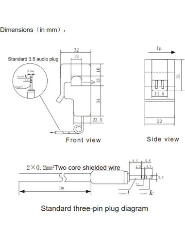 Sensor de Corriente SCT-013-020 SazkJere 0-20A 1V No Invasivo