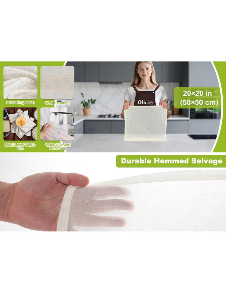 Paños de Queso Olicity 20x20 cm, 100% Algodón Orgánico - 2 Piezas