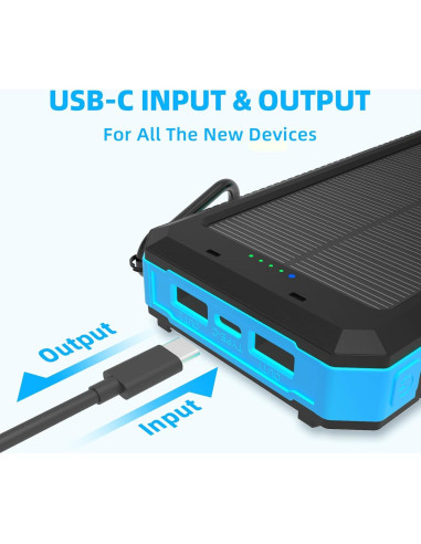Banco de Energía Solar 20,000mAh Durecopow con 4 Cables y 3 Puertos