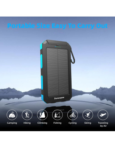 Banco de Energía Solar 20,000mAh Durecopow con 4 Cables y 3 Puertos