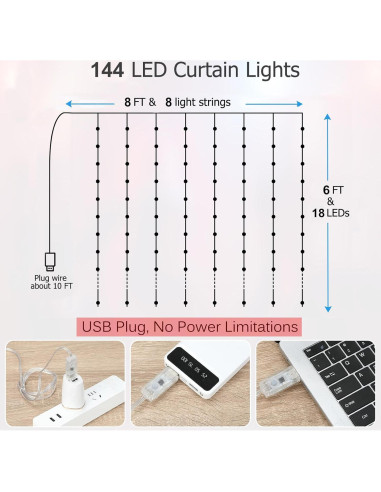Luces de Cortina LED KepStars 144 RGB 2.44m x 1.83m Control APP