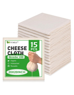 15 Paños de Queso Reutilizables FUMILE 50.8x50.8 cm Algodón Orgánico