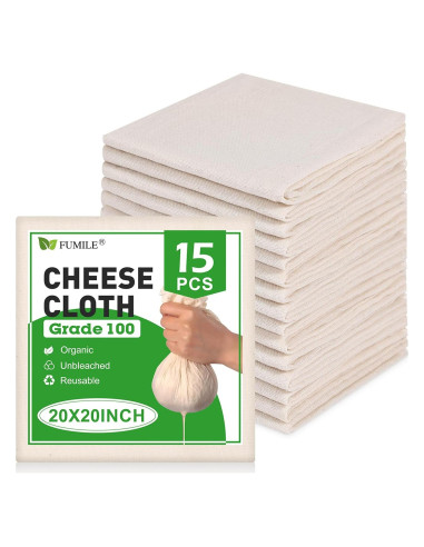 15 Paños de Queso Reutilizables FUMILE 50.8x50.8 cm Algodón Orgánico